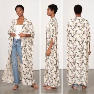 ANTHROPOLOGIE Bel Kazan Sadie Floral Dandelion Open Front Long Duster Kimono